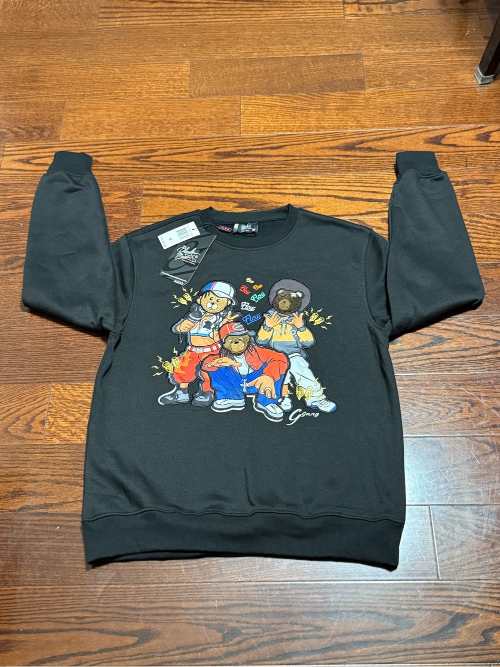 Pink Dolphin Black Crewneck Featuring Colorful Bear Trio Graphic